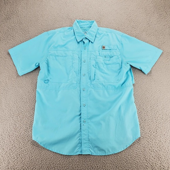 Reel Legends Shirt Mens Small Blue Button Up Pockets Fishing Caped Outdoors Boat - Picture 1 of 13